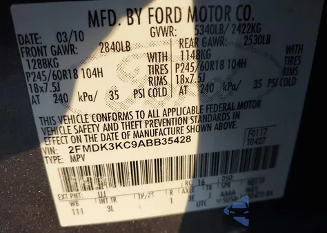 2010 Ford Edge Limited из США, поврежденный, VIN 2FMDK3KC9ABB35428